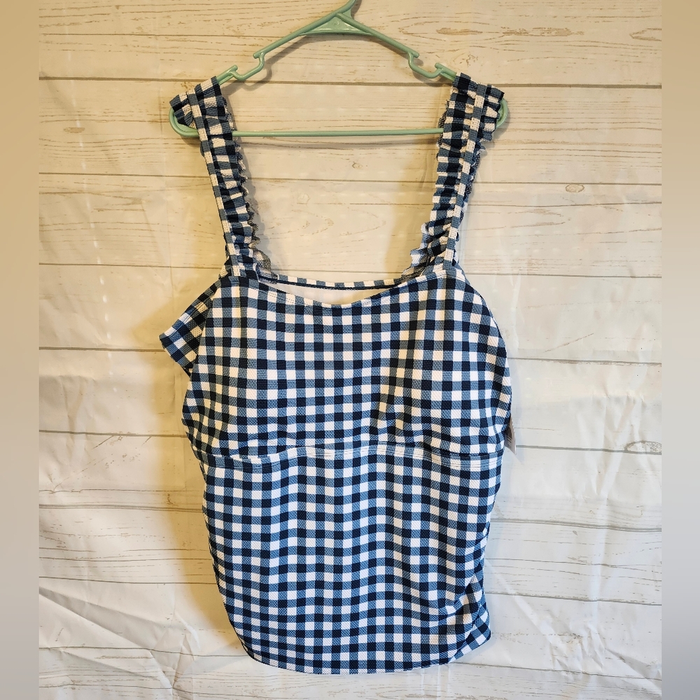 Crown & Ivy New with Tags Navy and White Gingham Tankini Top